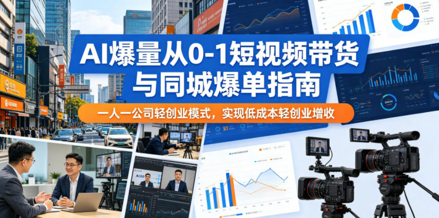 AI爆量从0-1短视频带货与同城爆单指南,一人一公司轻创业模式,实现低成本轻创业增收
