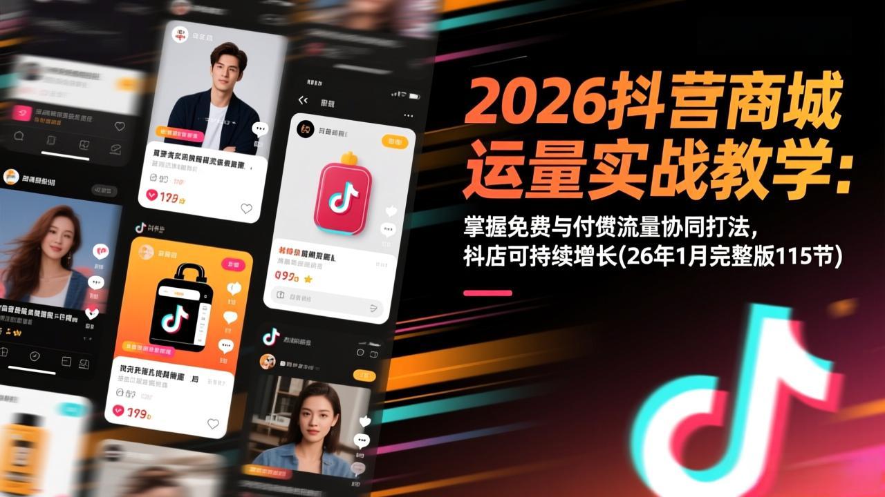 2026抖音商城运营实战教学:掌握免费与付费流量协同打法,抖店可持续增长(26年1月完整版115节