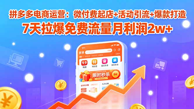 拼多多电商运营:微付费起店+活动引流+爆款打造 7天拉爆免费流量月利润2w+