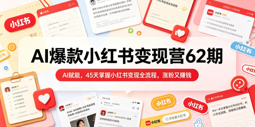 AI爆款小红书变现营62期2026年5月，AI赋能，45天掌握小红书变现全流程，涨粉又賺钱