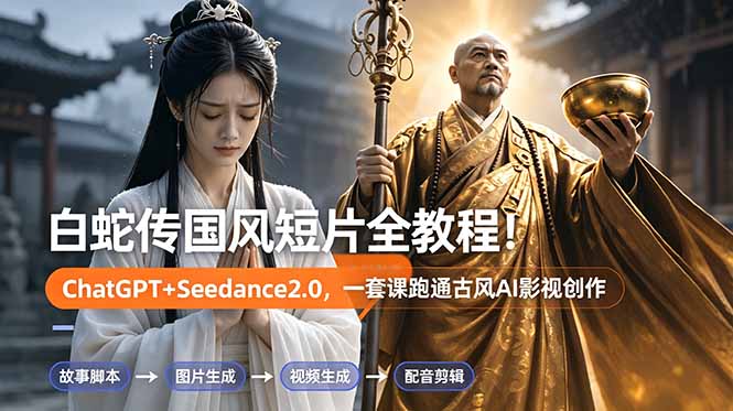 白蛇传-国风短片全教程!ChatGPT+Seedance2.0,一套课跑通古风AI影视创作