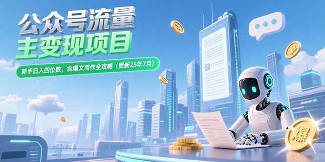 公众号流量主变现项目,新手日入四位数,含爆文写作全攻略(更新25年7月