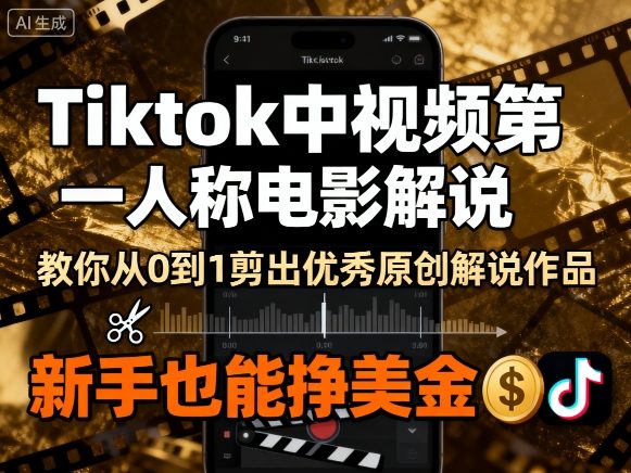 Tiktok中视频第一人称电影解说，教你从0到1剪出一个优秀的原创解说作品，新手也能挣美金《鱼见海科技》-鱼见海资源网-免费PHP网站源码模板,插件软件网创AI智能体资源分享平台！