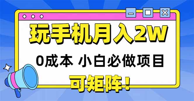 玩玩手机月入20000+，0成本小白必做项目，可矩阵