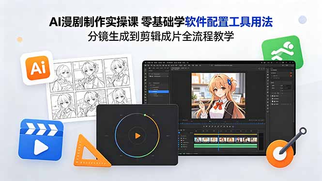 AI漫剧制作实操课 零基础学软件配置工具用法 分镜生成到剪辑成片全流程教学