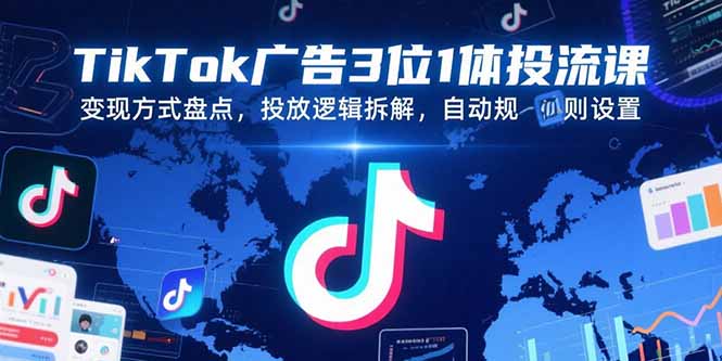TikTok广告3位1体投流课，变现方式盘点，投放逻辑拆解，自动规则设置