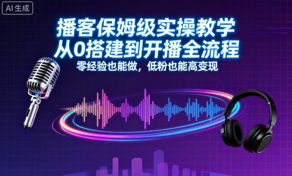 播客保姆级实操教学，从0搭建到开播全流程，零经验也能做，低粉也能高变现-鱼见海资源网-免费PHP网站源码模板,插件软件网创AI智能体资源分享平台！