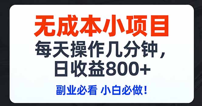 无成本小项目,每天操作几分钟,日收益800+ 副业必看 小白必做!