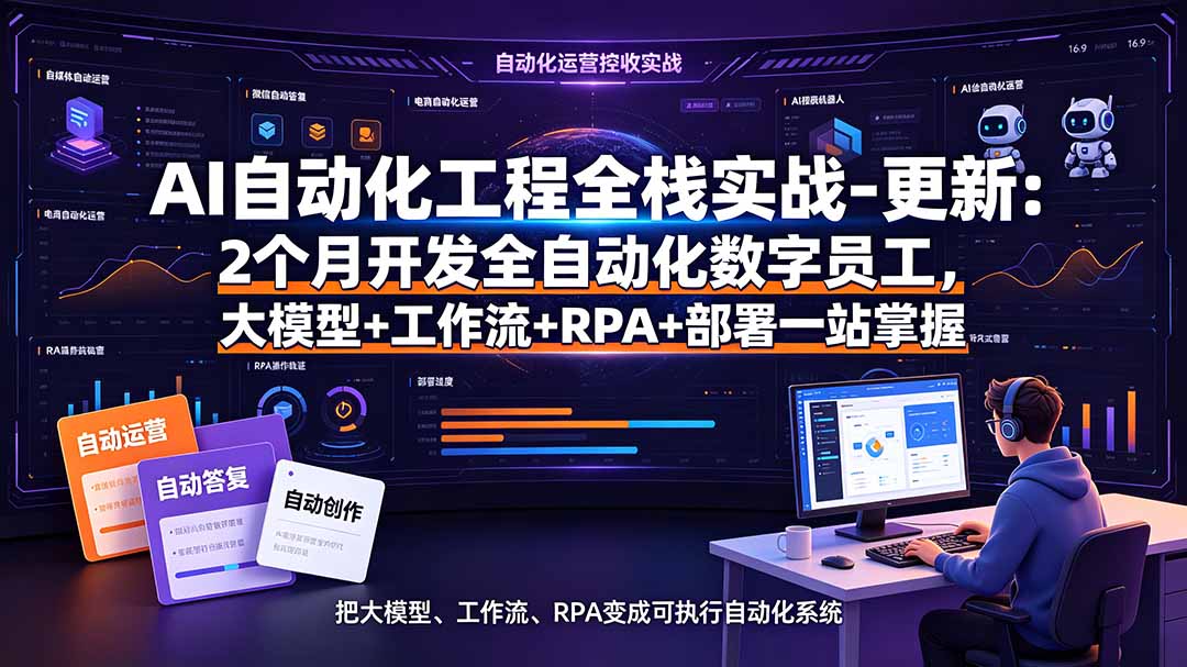 AI自动化工程全栈实战-更新:2个月开发全自动化数字员工,大模型+工作流+RPA+部署一站式掌握