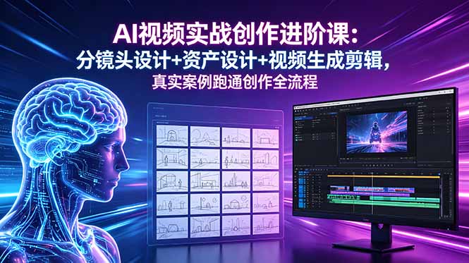 AI视频实战创作进阶课:分镜头设计+资产设计+视频生成剪辑,真实案例跑通创作全流程