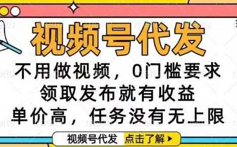 视频号代发，不用做视频，0门槛要求，领取发布就有收益，单价高，任务…