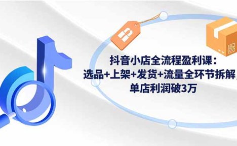 抖音小店全流程盈利课：选品+上架+发货+流量全环节拆解，单店利润破3万