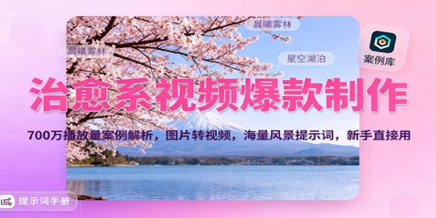 治愈系视频爆款制作，700万播放量案例解析，图片转视频，海量风景提示词，新手直接用