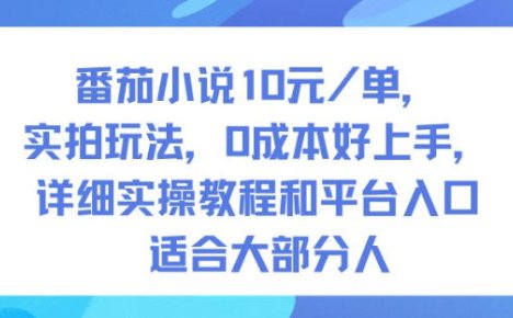 番茄小说10米每单，实拍玩法，0成本好上手，详细实操教程和平台入口适合大部分人