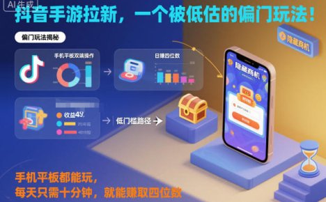 抖音手游拉新，一个被低估的偏门玩法！手机平板都能玩，每天只需十分钟，就能賺取四位数【揭秘】