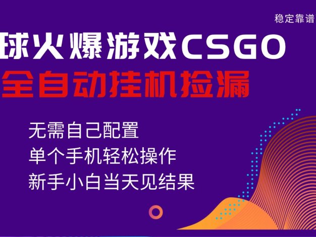 火爆游戏CSGO全自动捡漏，独家最新玩法，单个手机可操作，新手小白日入500+