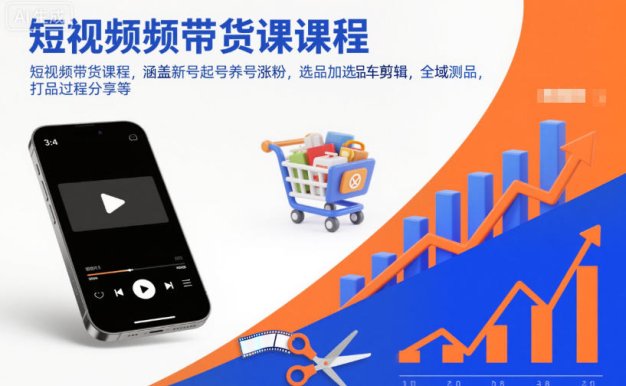 短视频带货课程,涵盖新号起号养号涨粉,选品加选品车剪辑,全域测品,打品过程分享等