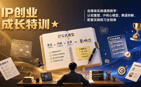 IP创业成长特训★自媒体实体通用教学:认知重塑、IP核心模型、赛道拆解、配套实操练习全指南