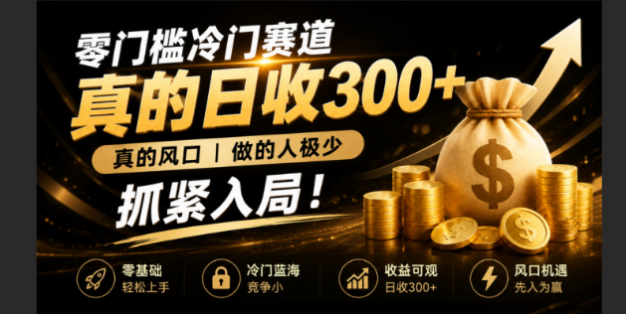 零成本冷门赛道，真的日300+真风口，做得人极少！赶紧入局，超级简单！