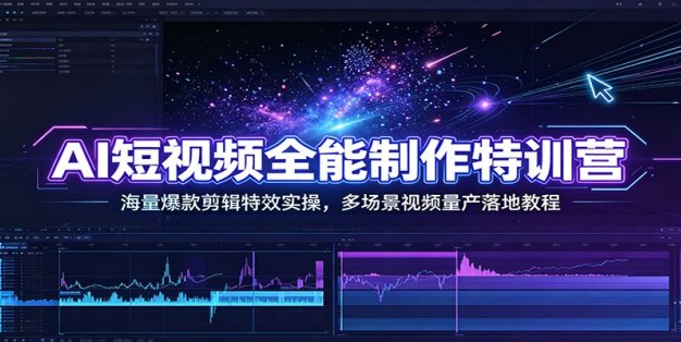 AI短视频全能制作特训营：海量爆款剪辑特效实操，多场景视频量产落地教程