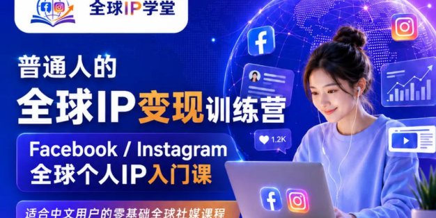 普通人的全球IP变现训练营，Facebook/Instagram全球个人IP入门课，零基础全球社媒课程