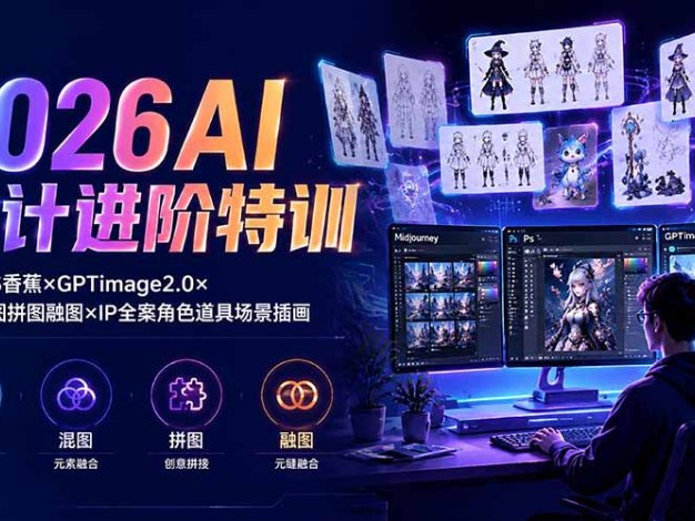 2026AI设计进阶特训:MJ×PS香蕉×GPTimage2.0×垫图混图拼图融图×IP全案角色道具场景插画
