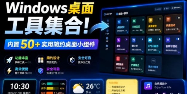 Windows桌面工具集合！内置50+实用简约桌面小组件，含截图、录屏、翻译、天气等，多秘工具箱