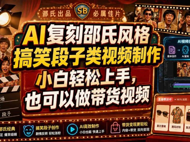 AI复刻邵氏风格搞笑段子类视频制作,小白轻松上手,也可以做带货视频