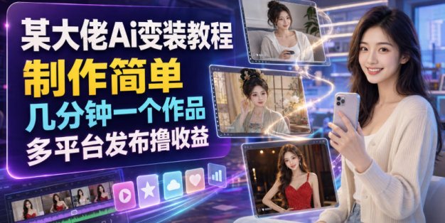 某大佬Ai变装教程，制作简单，几分钟一个作品，多平台发布撸收益