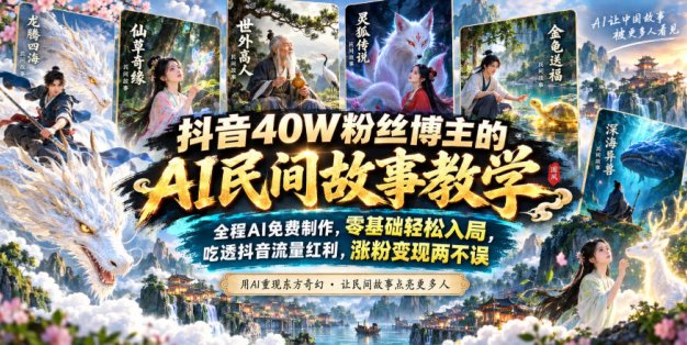 抖音40W粉丝博主的AI民间故事教学，全程AI免费制作，零基础轻松入局，吃透抖音流量红利，涨粉变现两不误