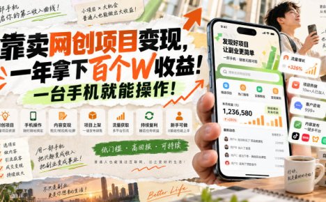 网创小程序虚拟资料变现,一年拿下百万收益,一部手机就可以做,0成本变现副业!