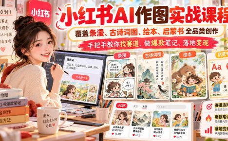 小红书AI作图实战课程,覆盖条漫、古诗词图、绘本、启蒙书全品类创作,手把手教你找赛道、做爆款笔记、落地变现(更新1009)