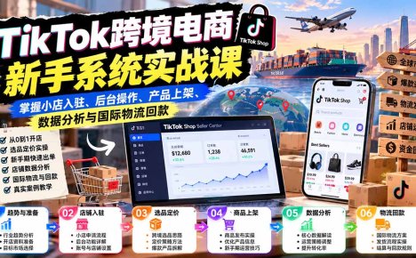 TikTok跨境电商新手系统实战课:掌握小店入驻、后台操作、产品上架、数据分析与国际物流回款