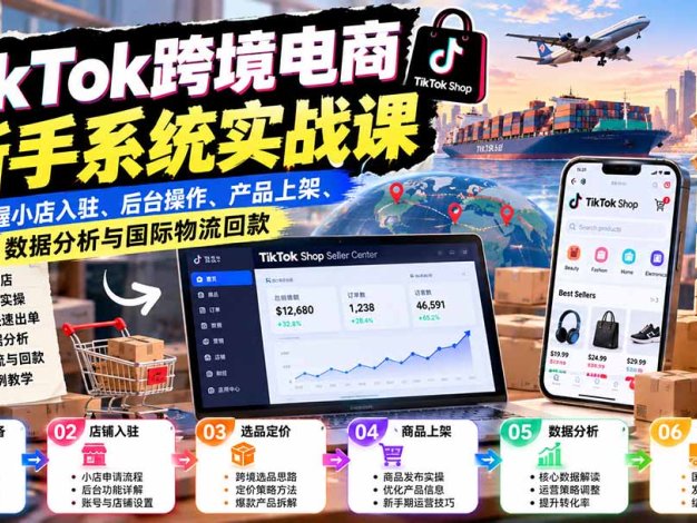 TikTok跨境电商新手系统实战课:掌握小店入驻、后台操作、产品上架、数据分析与国际物流回款