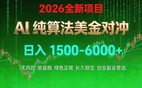 2026 全新美金对冲项目，不套平台赠金，不封号，纯算法对冲，日入 1500-6000+