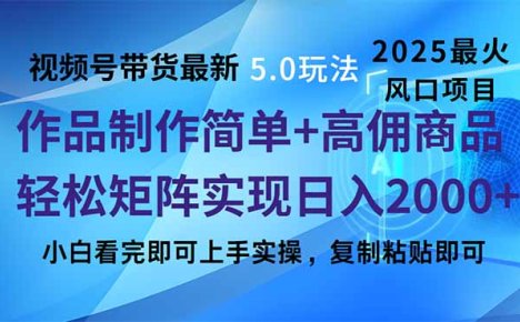 视频号带货最新5.0玩法,作品制作简单,当天起号,复制粘贴,轻松矩阵…