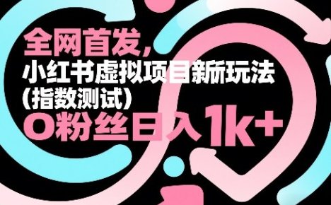 全网首发，小红书虚拟项目新玩法(指数测试)，0粉丝日入1k+，整个玩法完整拆解！