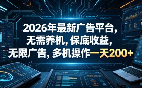 2026年最新广告平台,无需养机,保底收益,无限广告,多机操作一天200+【揭秘】