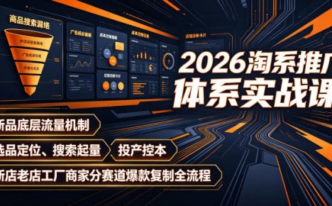 2026淘系推广体系实战课|新品底层流量机制、选品定位、搜索起量、投产控本、新店老店工厂商家分赛道爆款复制全流程