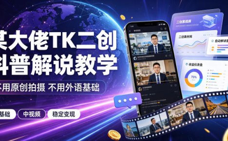 某大佬TK二创科普解说教学,不用原创拍摄不用外语基础,零基础做TikTok中视频稳定变现