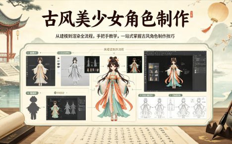 古风美少女角色制作,从建模到渲染全流程,手把手教学,一站式掌握古风角色制作技巧