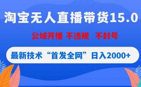 淘宝无人直播带货15.0,不封号,不违规,公域玩法,首发全网日入2000+