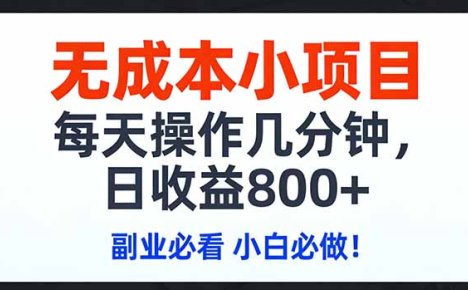 无成本小项目,每天操作几分钟,日收益800+ 副业必看 小白必做!