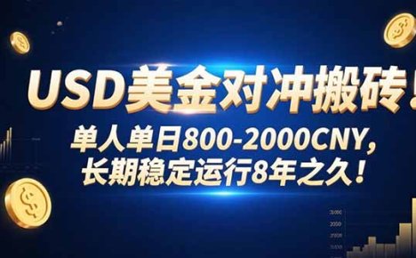USD美金对冲搬砖!单人单日800-2000CNY，长期稳定运行8年之久!