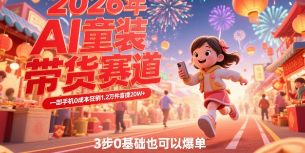 AI童装新春带货赛道，一部手机0成本狂销1.2万件喜提20W+，3步0基础也可以爆单