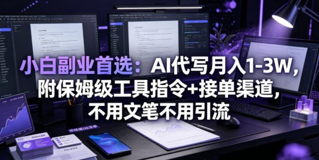 小白副业首选：AI代写月入1-3W，附保姆级工具指令+接单渠道，不用文笔不用引流【揭秘】