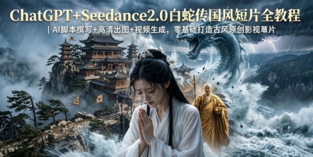 ChatGPT+Seedance2.0白蛇传国风短片全教程｜AI脚本撰写+高清出图+视频生成，零基础打造古风原创影视短片