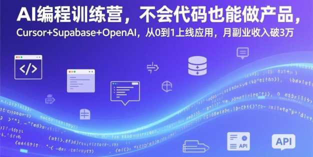 AI编程训练营，不会代码也能做产品，Cursor+Supabase+OpenAI，从0到1上线应用，月副业收入破3万