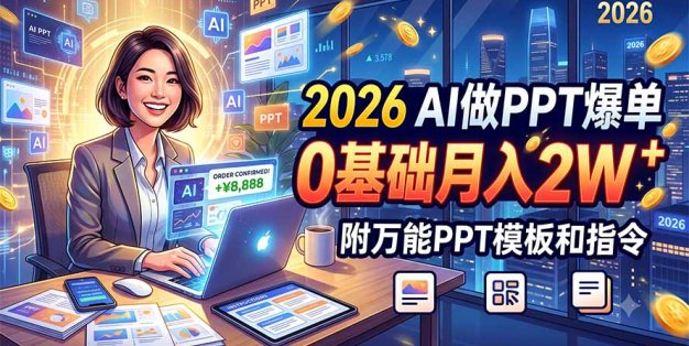 2026 AI做PPT爆单，0基础月入2W，附万能PPT模板和指令