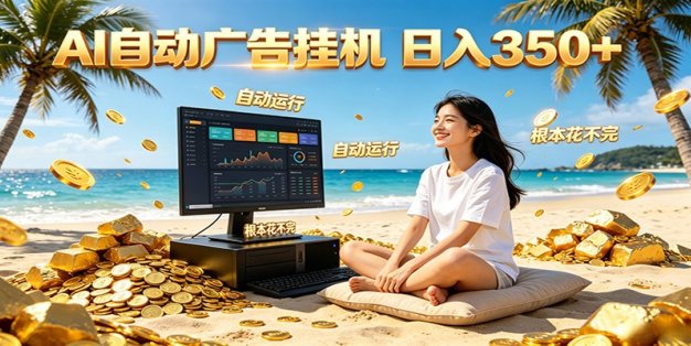 AI自动广告挂机 日入350+ 真正做到躺赚式变现，根本花不完！